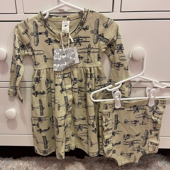 NWT Kate Quinn Button Up Dress with Matching Bloomers - Organic Cotton - 18-24m - Picture 1 of 11